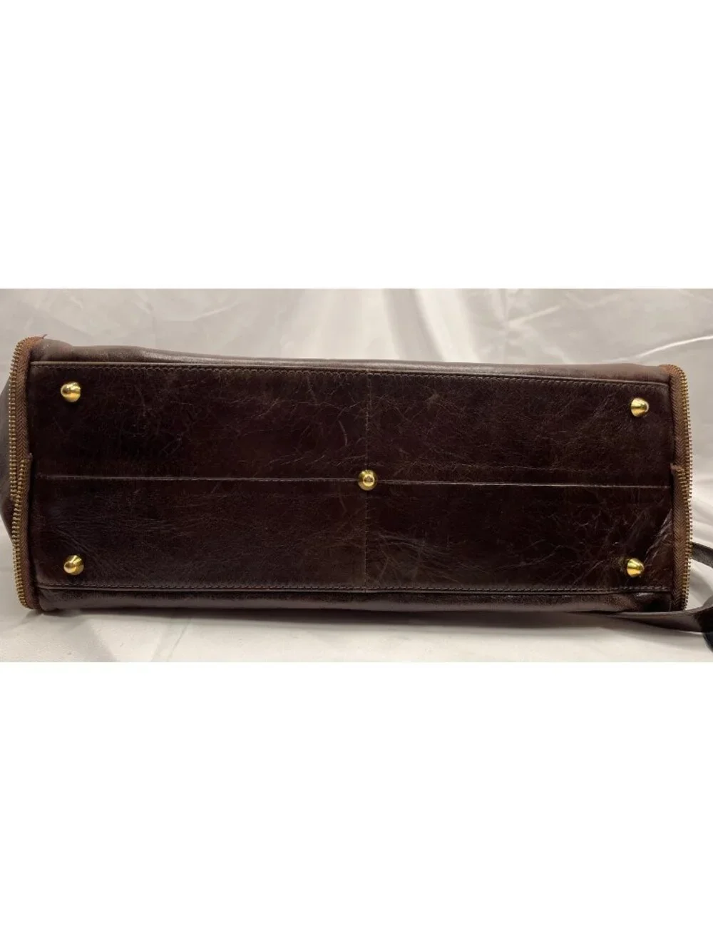 Jenrigo Italian Leather Brown Large Satchel Shoulder Bag Gold Hardware